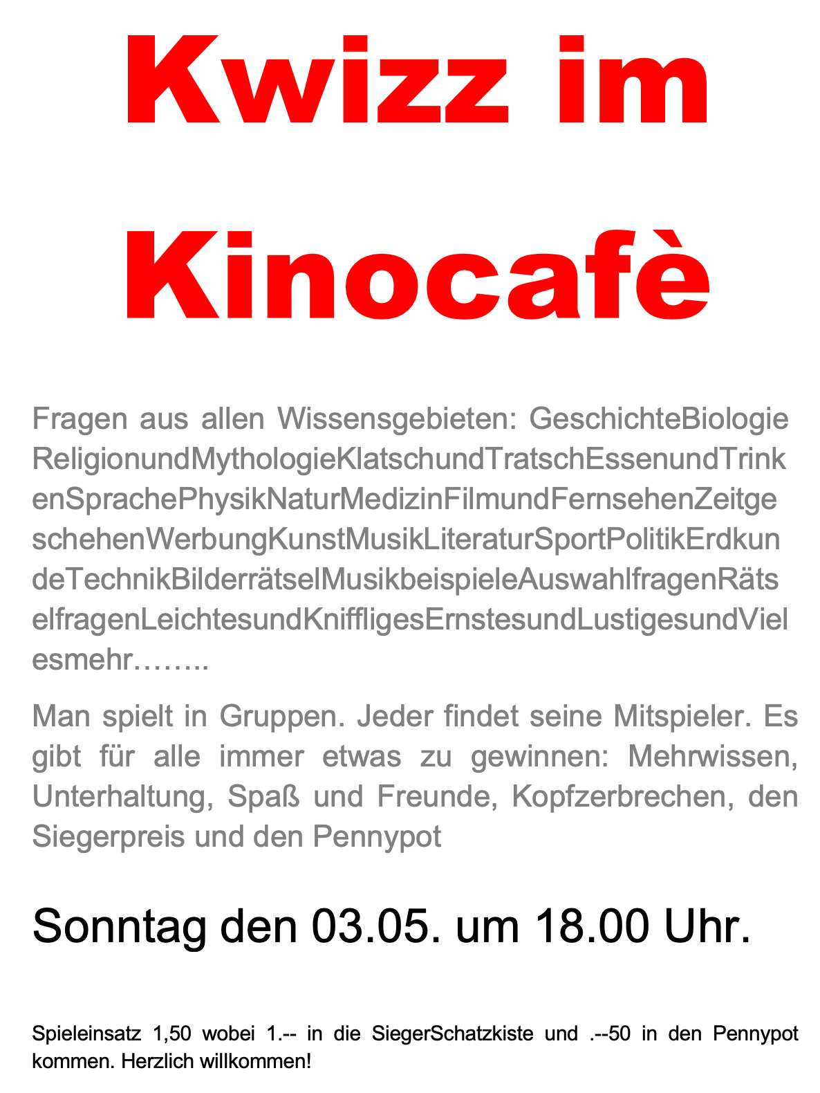 Kwizz am So, 3.5.