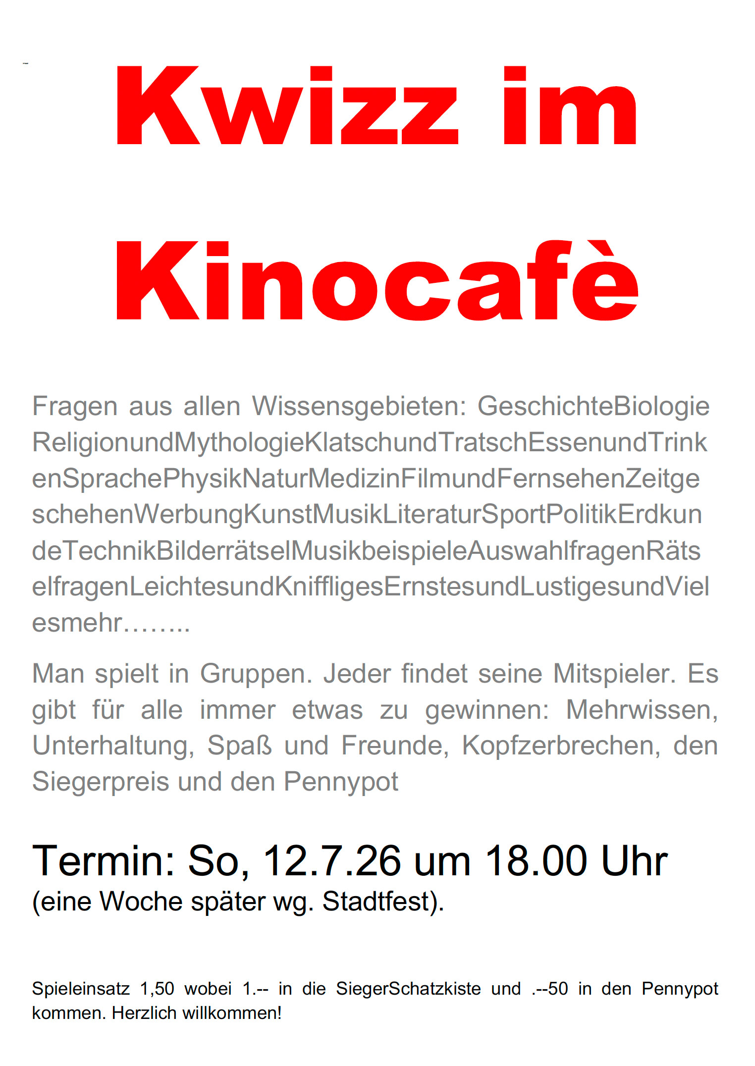 Kwizz am So, 12.7.
